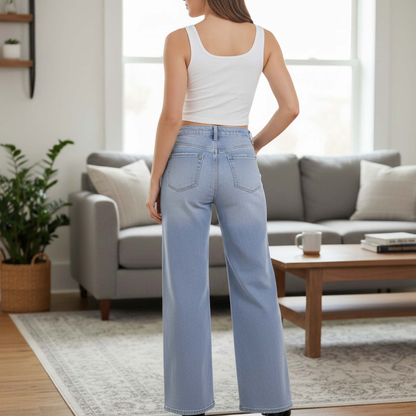 Trendy Wide-Leg Denim Trousers