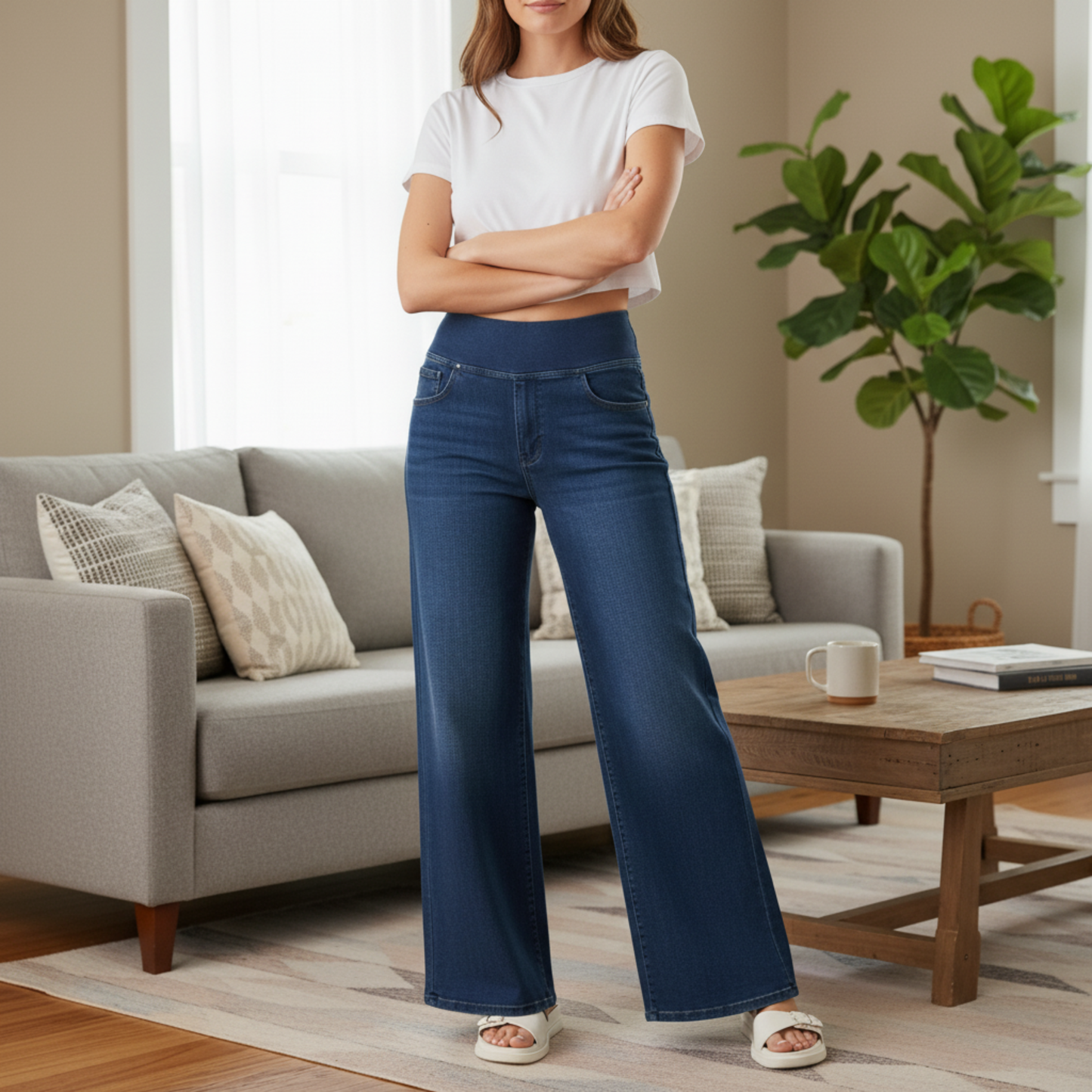 High-Waist Straight-Leg Jeans