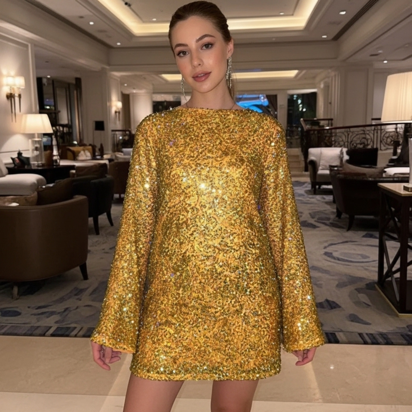 Elegant Sequin Bow Backless Mini Dress