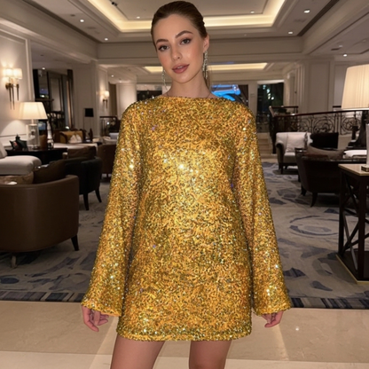 Elegant Sequin Bow Backless Mini Dress