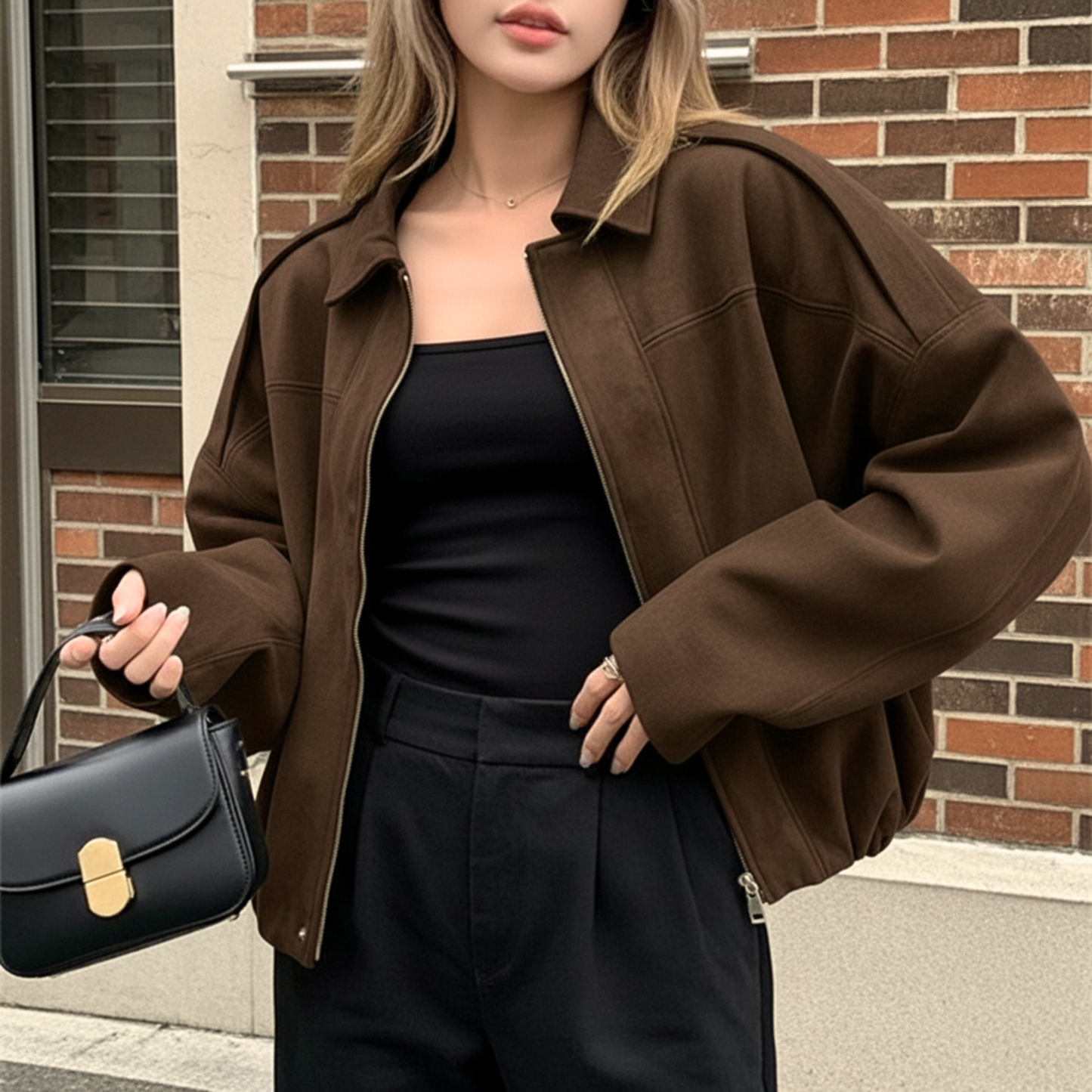 Lapel Suede Bomber Outwear