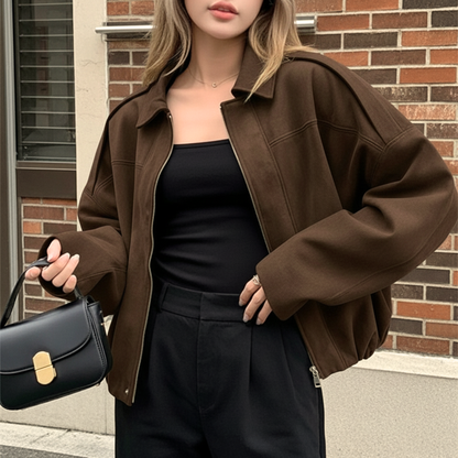 Lapel Suede Bomber Outwear