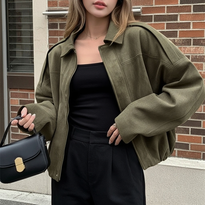Lapel Suede Bomber Outwear