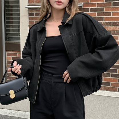 Lapel Suede Bomber Outwear