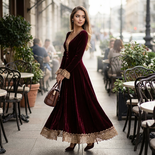 Aurelyn Elegant Velvet Evening Dress