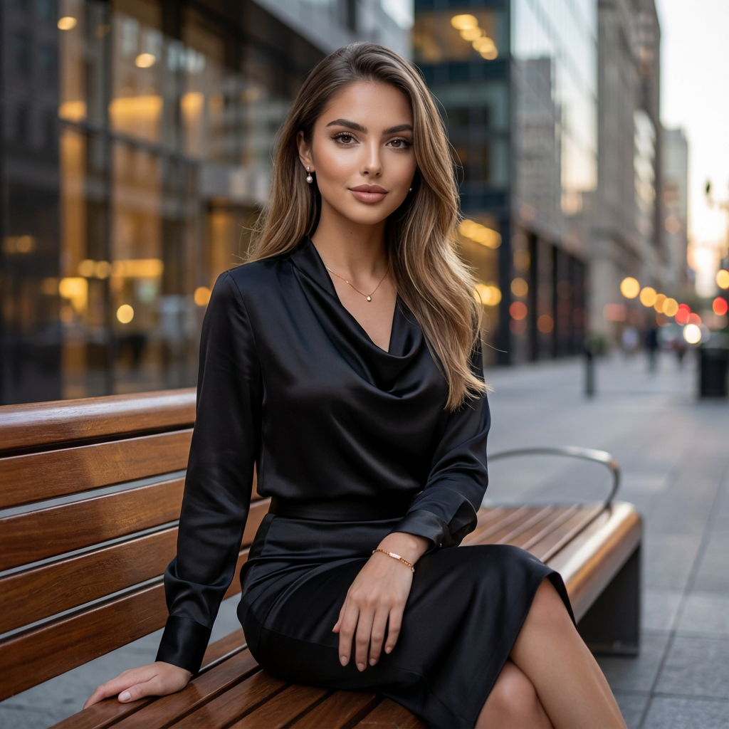 Silvéra Slim-Neck Satin Blouse