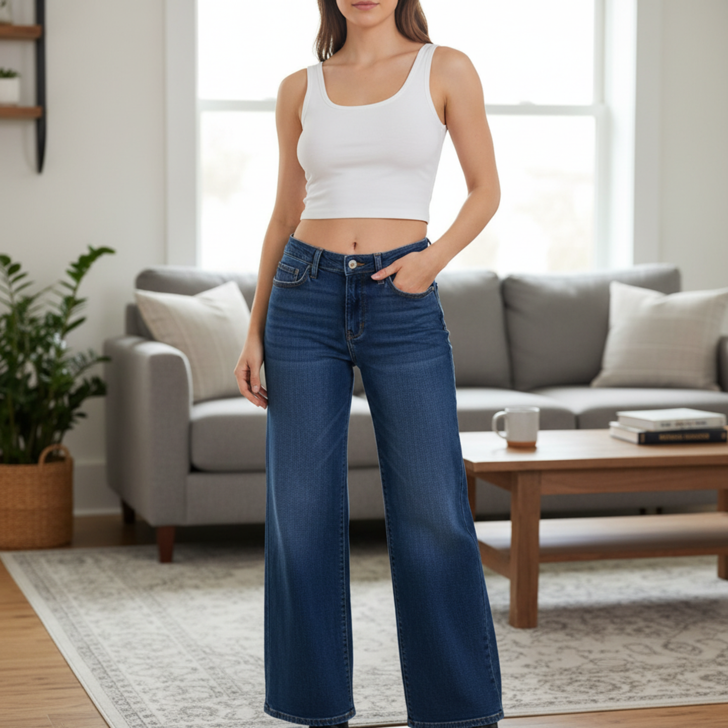 Trendy Wide-Leg Denim Trousers