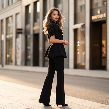 Elvessa Puff-Sleeve Button Co-Ord