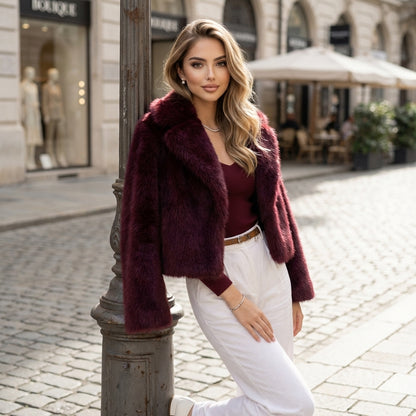 Vintage Faux Fur Winter Lapel Jacket