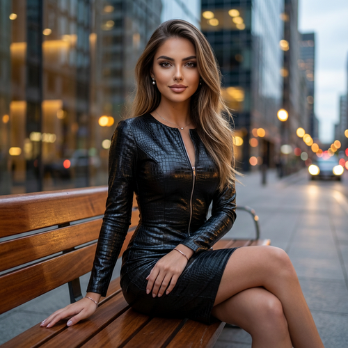Vyxelle Wet-Look Leather Midi Dress