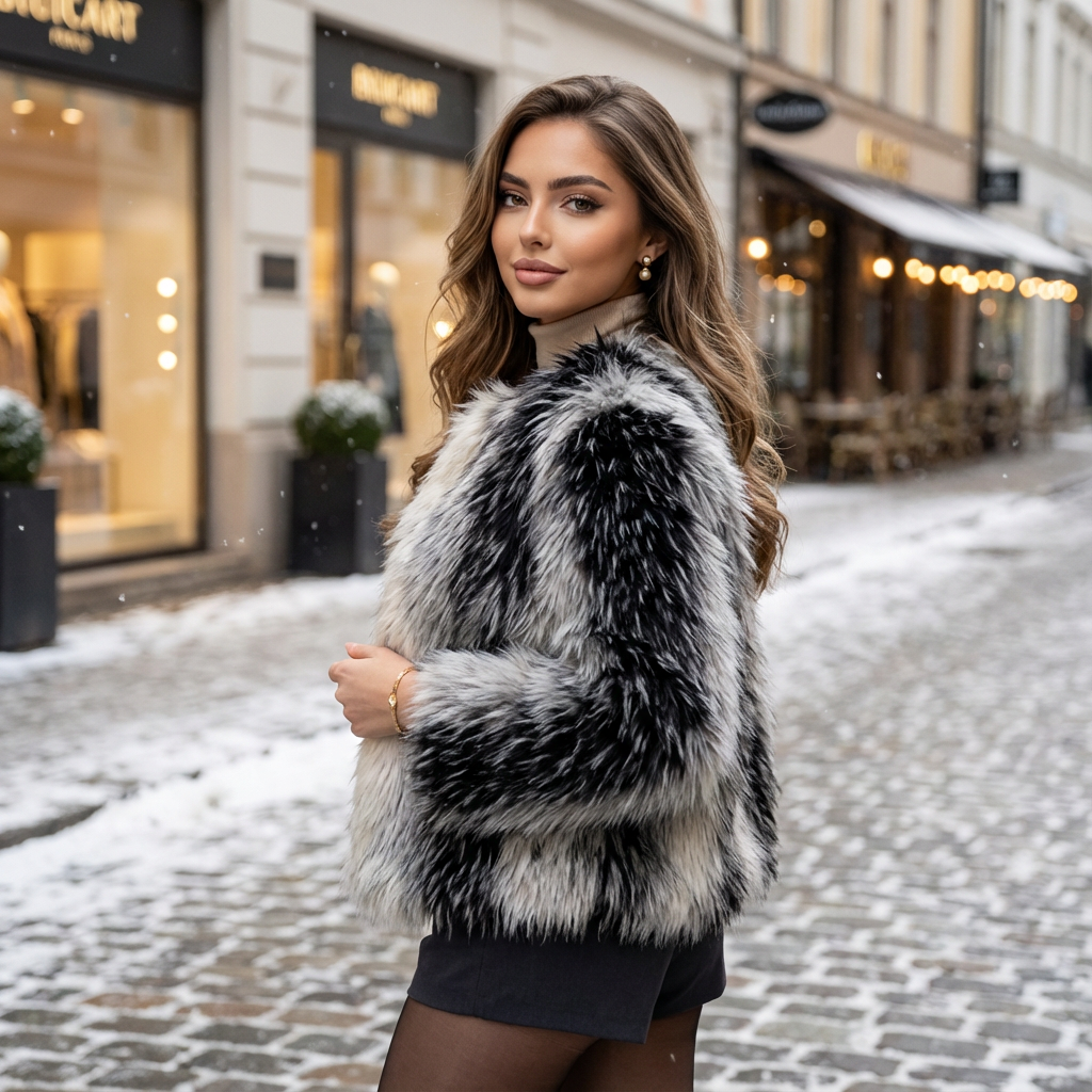 Clessia Colour-Block Faux Fur Jacket