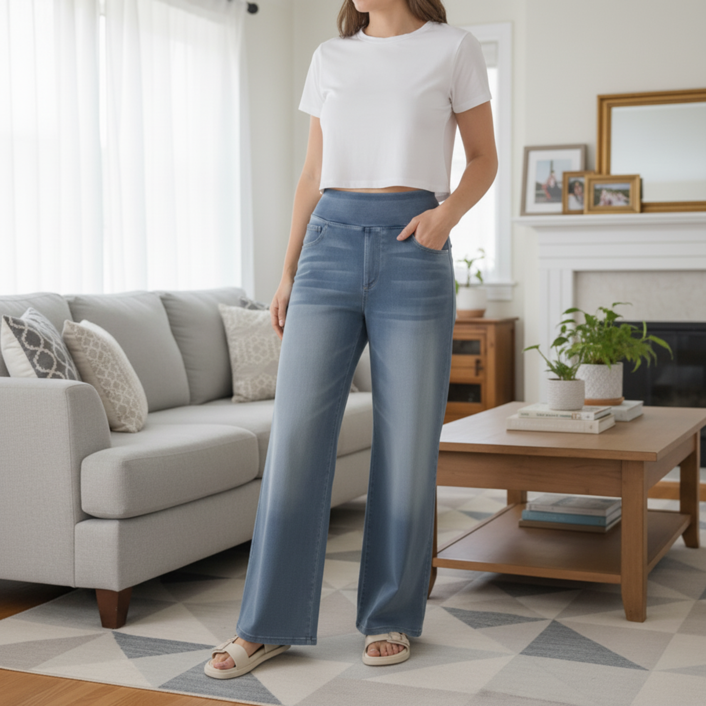High-Waist Straight-Leg Jeans
