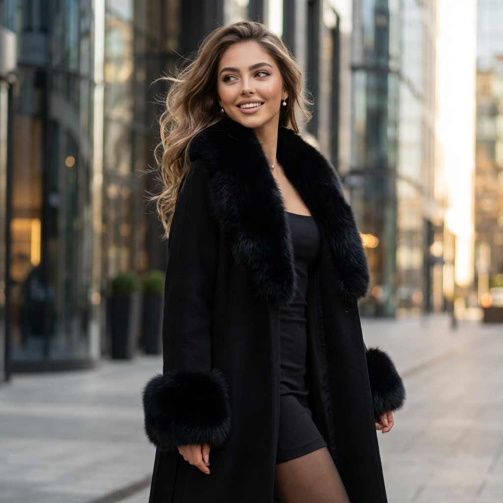 Falyra Fur-Collar Wool Overcoat