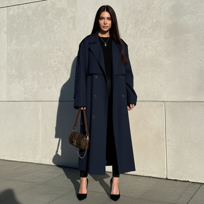 Oversized Double-Breasted Long Trench Coat