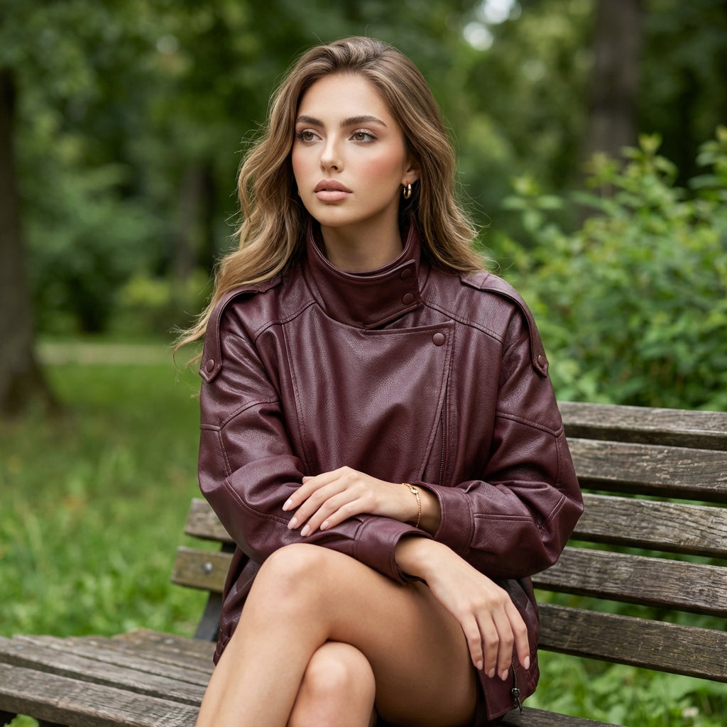 Vytrixa Oversized Faux Leather Jacket