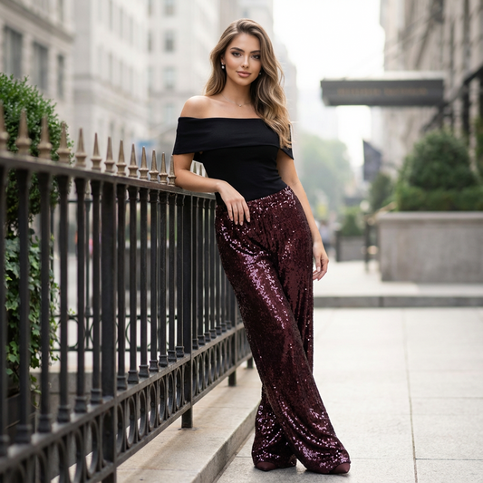 Glitter Wide-Leg Trousers