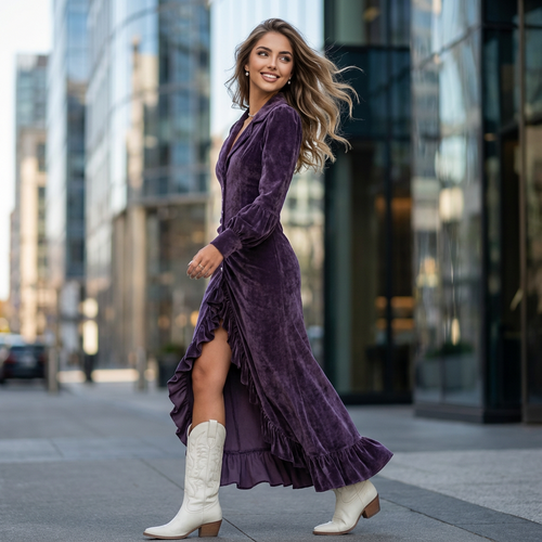 Eloryn Parisian V-Neck Midi Dress