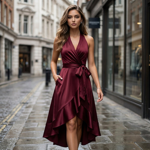 Elvoria Sleeveless Satin Holiday Dress