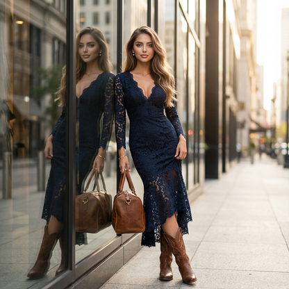 Eloryn Slim-Waist Lace Evening Dress