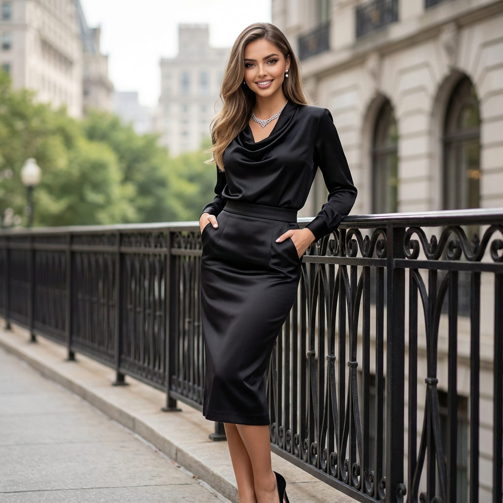 Silvéra Slim-Neck Satin Blouse