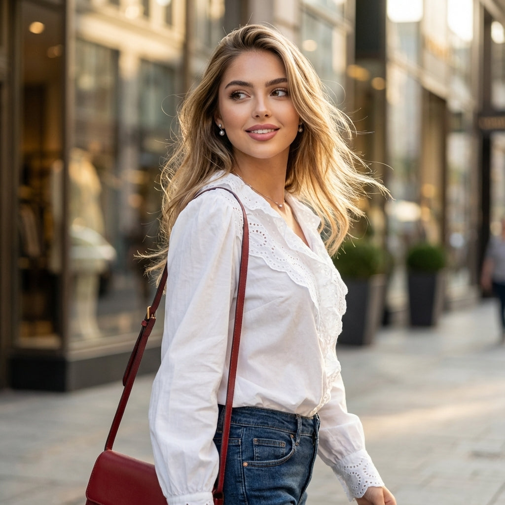 Alvessa Ruffled Cotton Embroidered Blouse