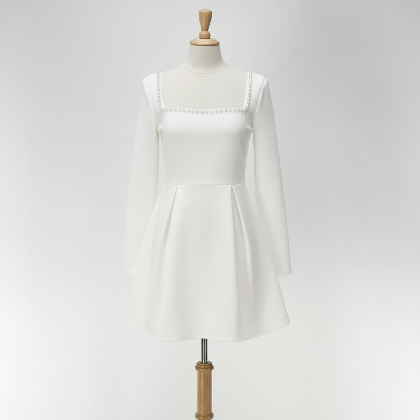 Pearl Square Collar Elegant A-Line Mini Dress