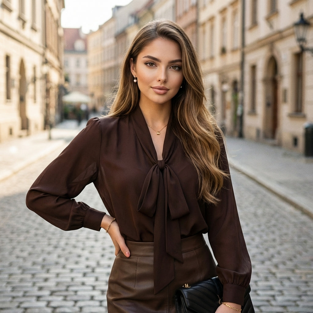 Bovelle Vintage Bow Chiffon Blouse