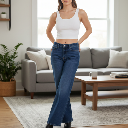Trendy Wide-Leg Denim Trousers