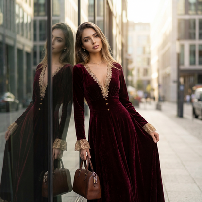 Aurelyn Elegant Velvet Evening Dress