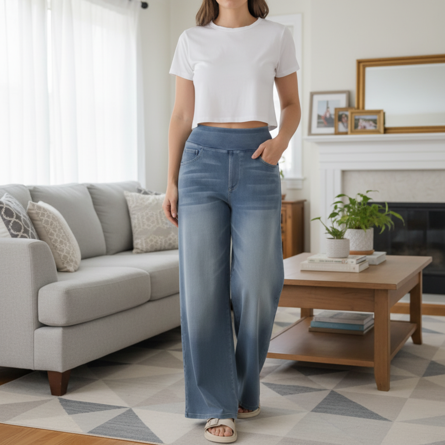 High-Waist Straight-Leg Jeans