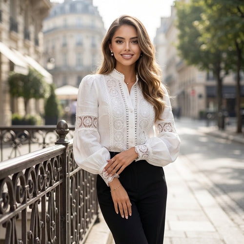 Florvessa Puff-Sleeve Lace Blouse