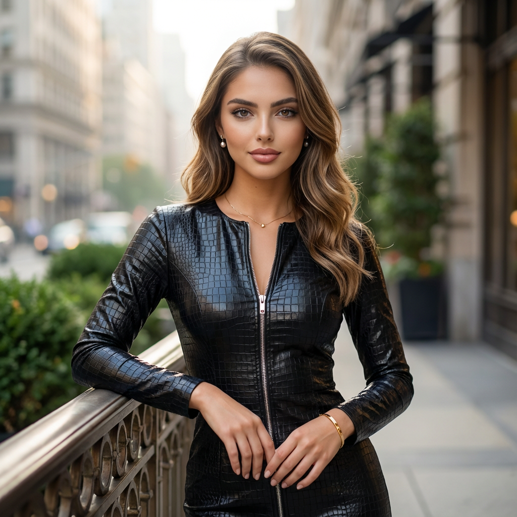 Vyxelle Wet-Look Leather Midi Dress