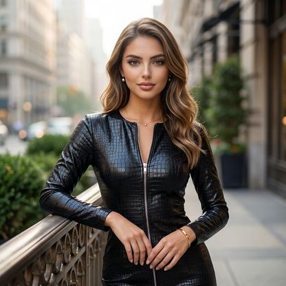 Vyxelle Wet-Look Leather Midi Dress