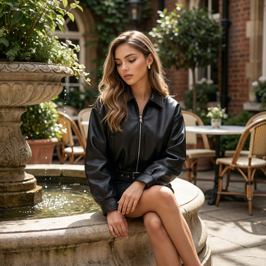 Ryvella Belted Leather Bomber