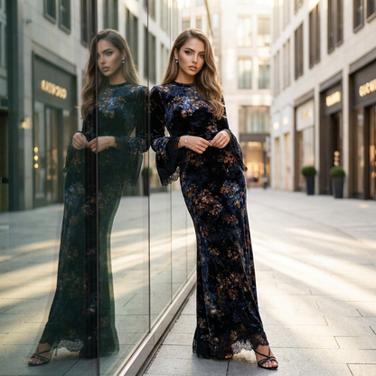 Veloryn Retro Floral Evening Dress