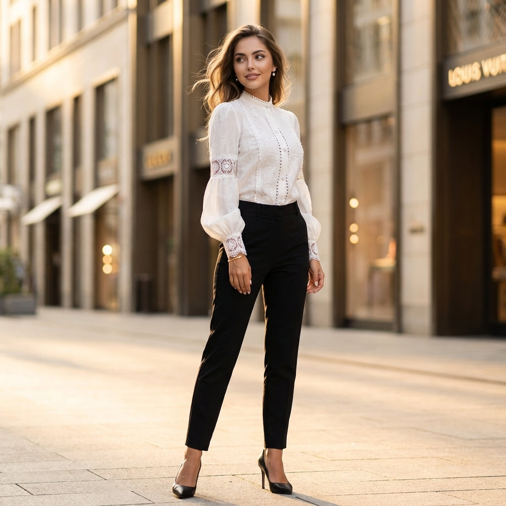 Florvessa Puff-Sleeve Lace Blouse