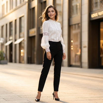 Florvessa Puff-Sleeve Lace Blouse