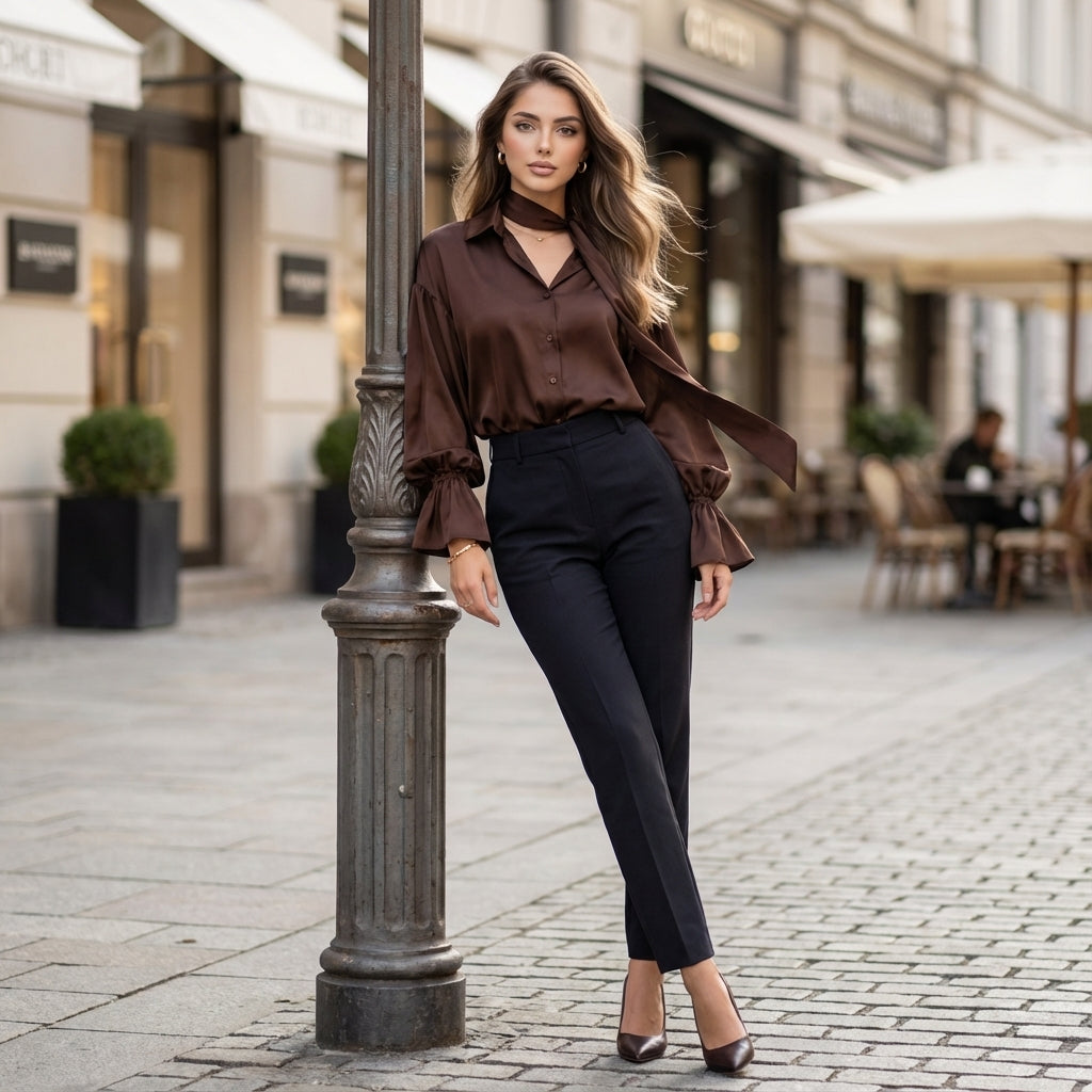 Scalynne Scarf-Detail Satin Blouse