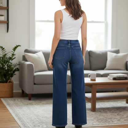 Trendy Wide-Leg Denim Trousers
