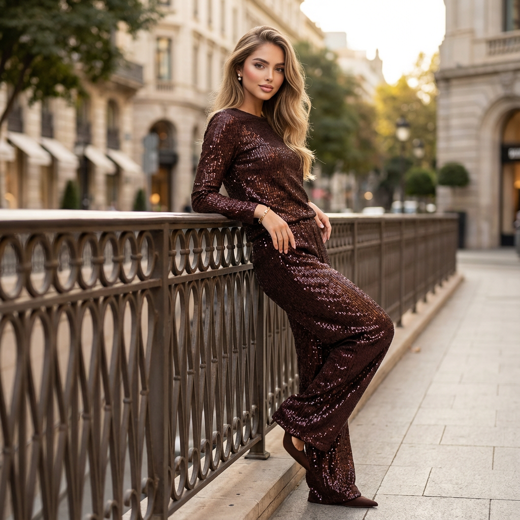 Glitter Wide-Leg Trousers