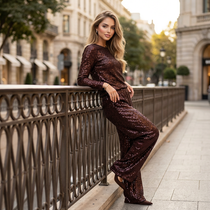 Glitter Wide-Leg Trousers