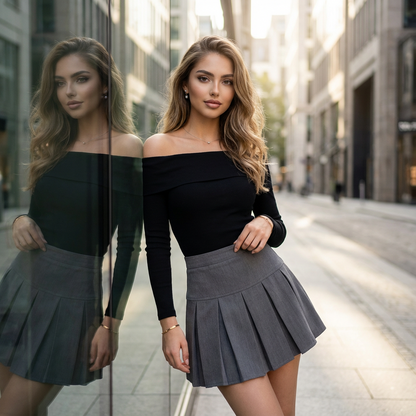 Eloryn Vintage Grey School Skirt