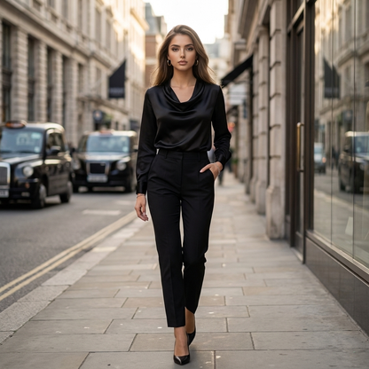 Silvéra Slim-Neck Satin Blouse