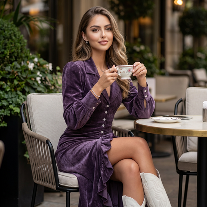 Eloryn Parisian V-Neck Midi Dress