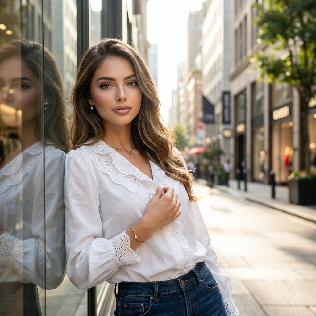 Alvessa Ruffled Cotton Embroidered Blouse
