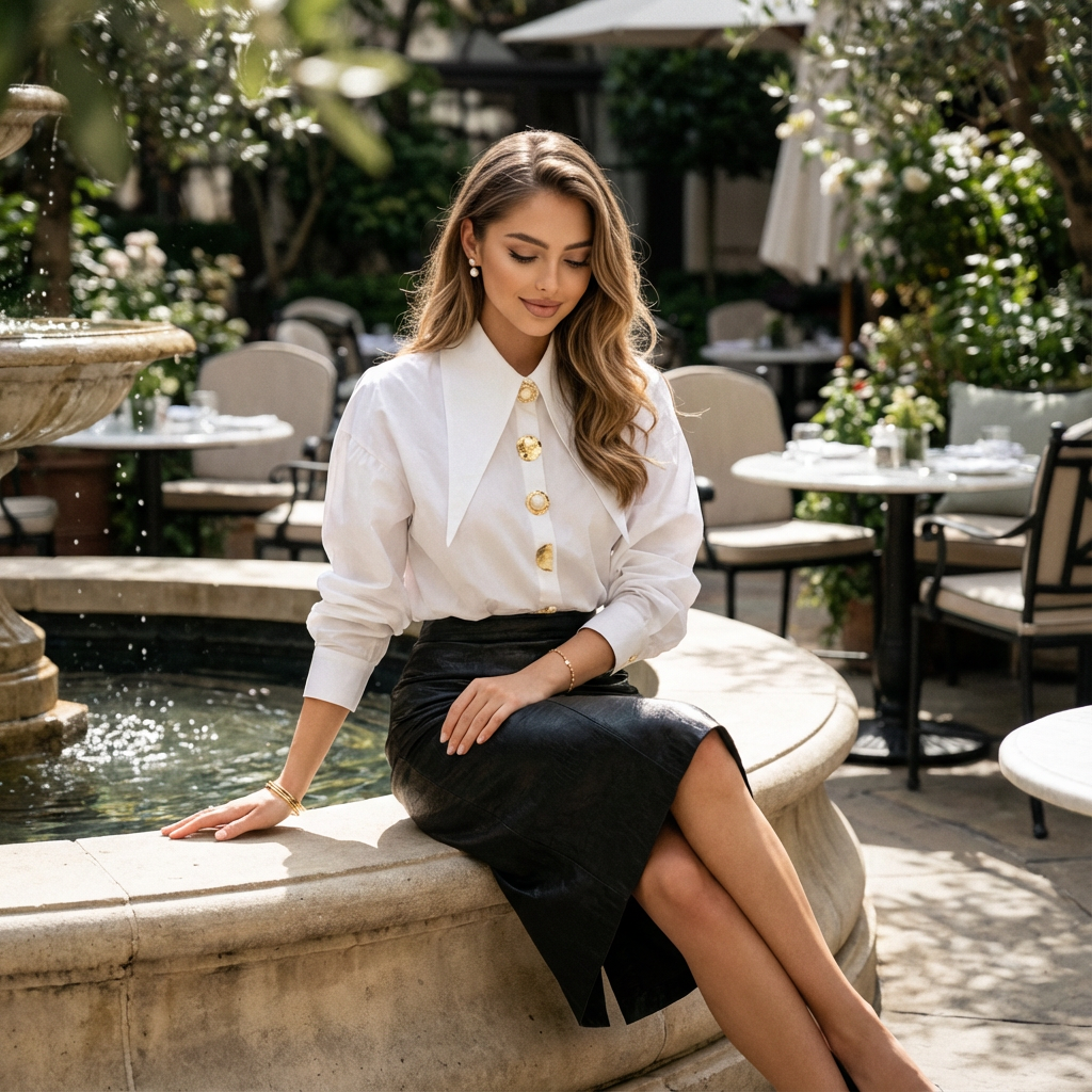 Pearlyn Sharp-Collar White Blouse