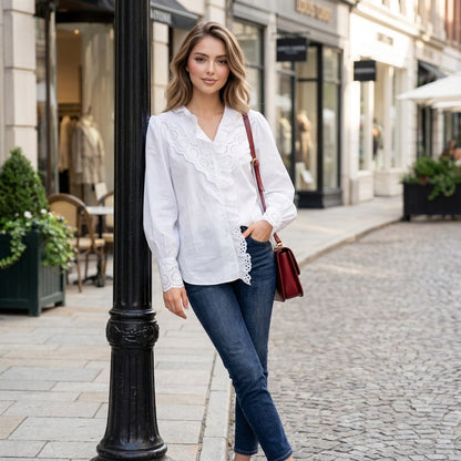Alvessa Ruffled Cotton Embroidered Blouse