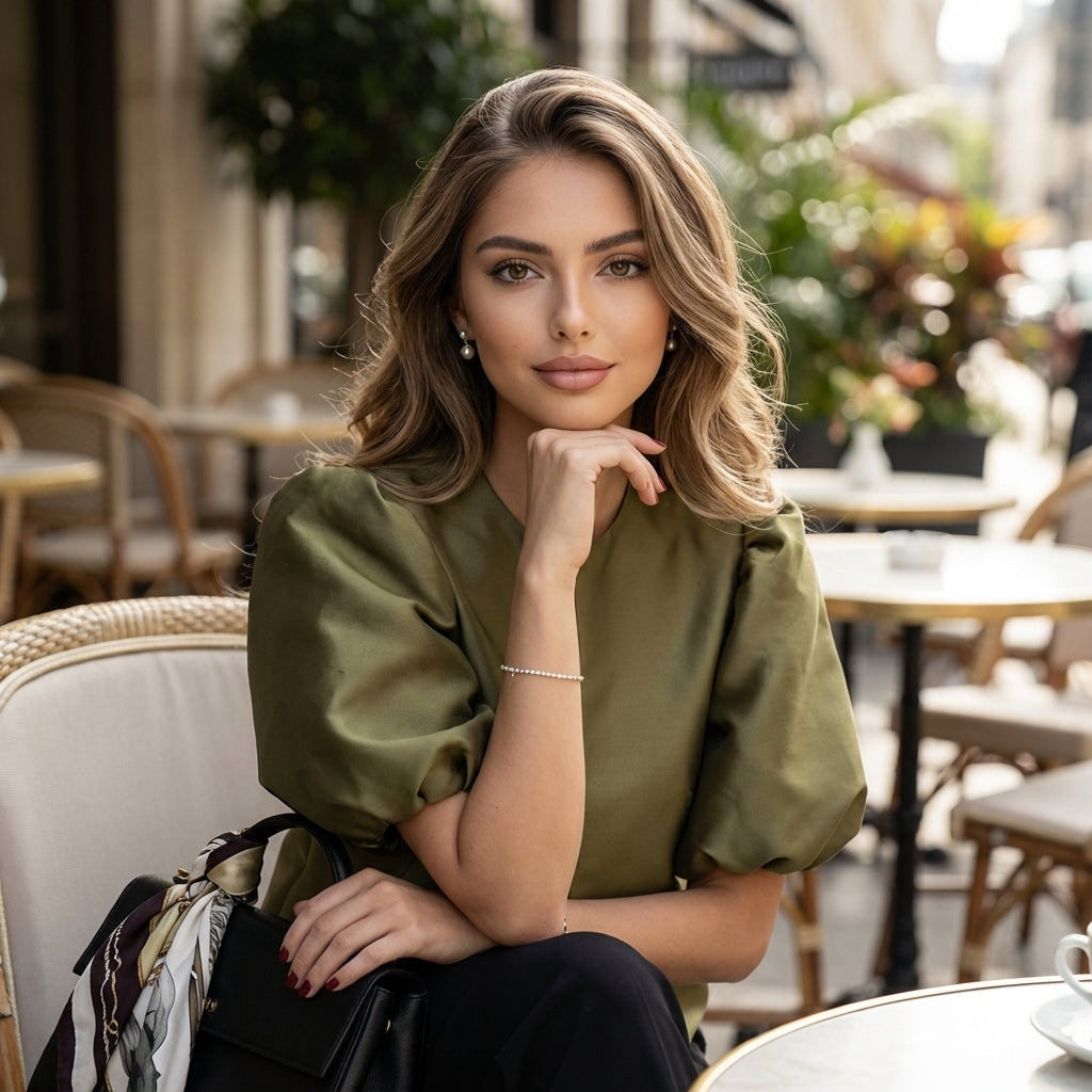 Satelle Puff-Sleeve Satin Blouse