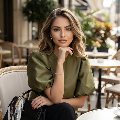 Satelle Puff-Sleeve Satin Blouse