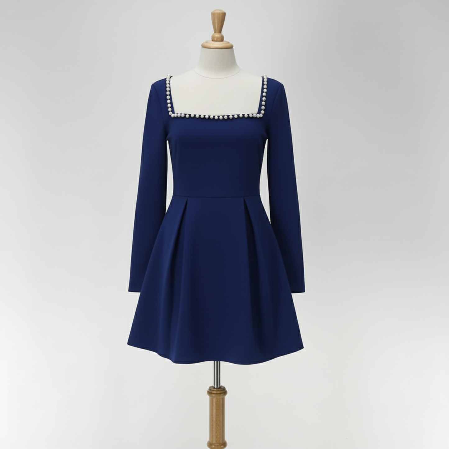 Pearl Square Collar Elegant A-Line Mini Dress